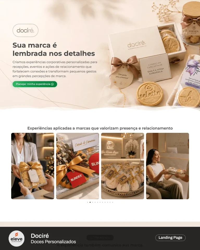 Landing page da Docire (doces personalizados e presentes) criado pela Eleve Websites em Taubaté