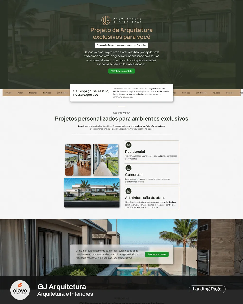 Landing page da GJ Arquitetura (arquitetura e interiores) criado pela Eleve Websites em Taubaté