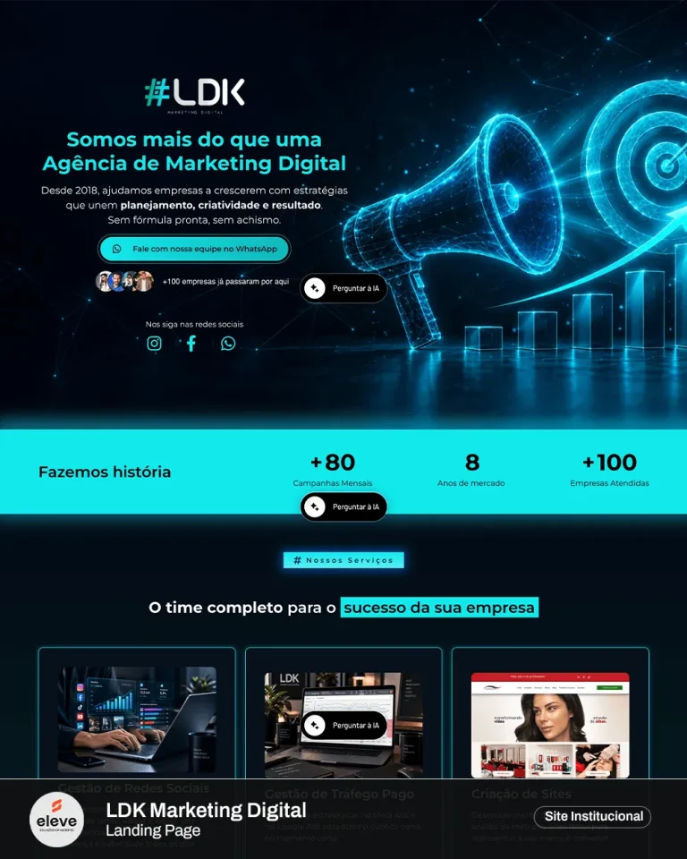 Landing page da LDK Marketing Digital (agência de marketing digital) criado pela Eleve Websites em Taubaté