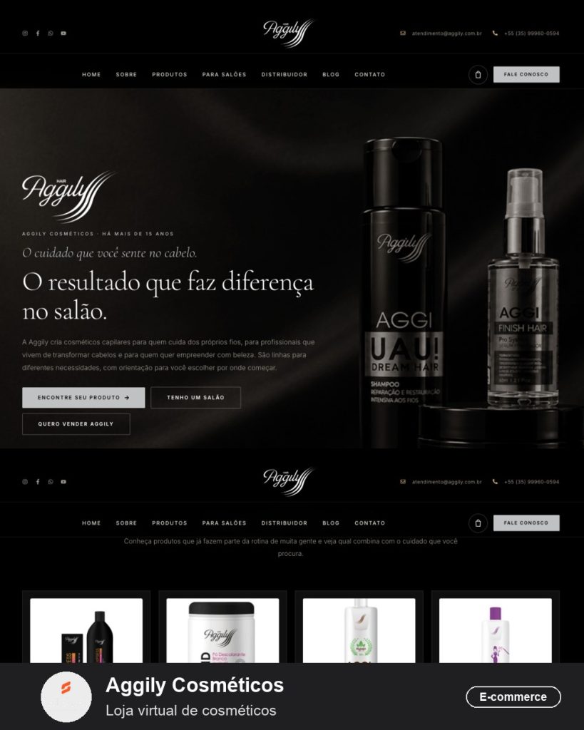 Site da Aggily (e-commerce de cosméticos) criado pela Eleve Websites em Taubaté