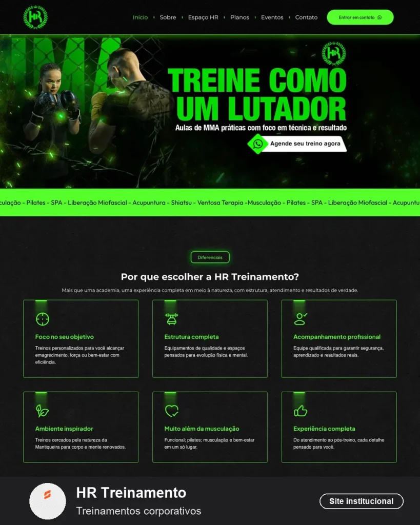 Site da HR Treinamento (treinamento corporativo) criado pela Eleve Websites em Taubaté
