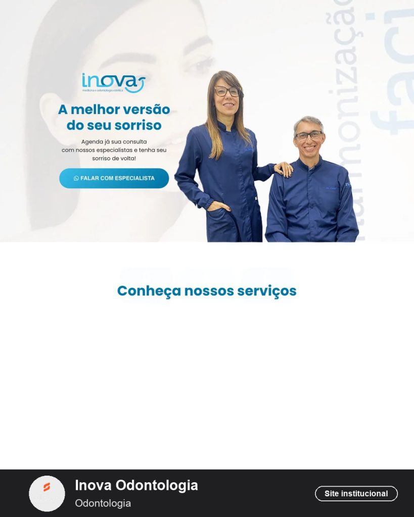 Site da Inova Odonto SJC (clínica odontológica) criado pela Eleve Websites em Taubaté