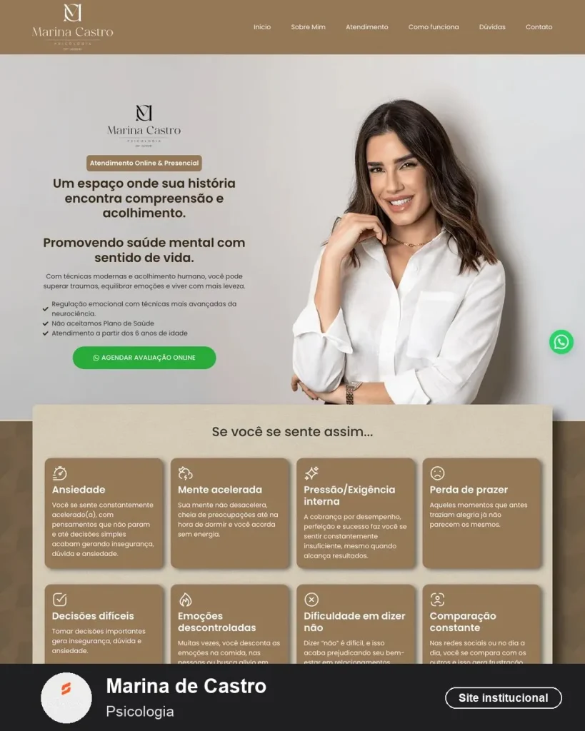 Site da Marina Castro Psicóloga (psicologia) criado pela Eleve Websites em Taubaté