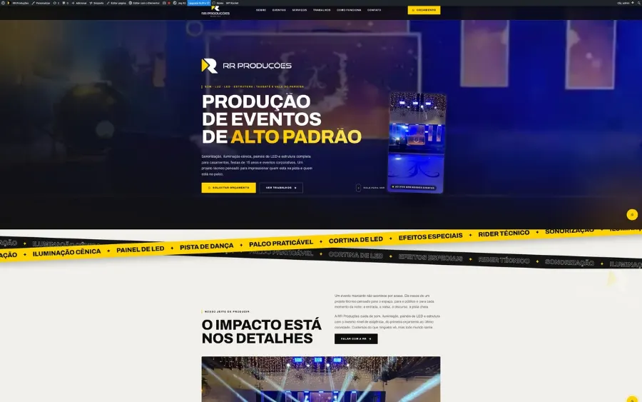 Site da RR Produções criado pela Eleve Websites