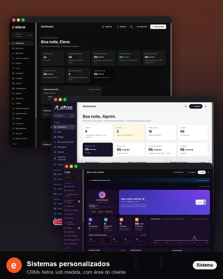 Sistemas personalizados (CRM) desenvolvidos pela Eleve Websites