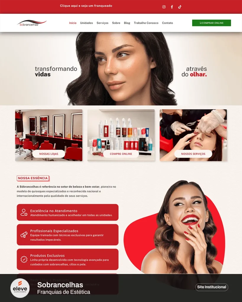Landing page da Sobrancelhas (estética e design de sobrancelhas) criado pela Eleve Websites em Taubaté
